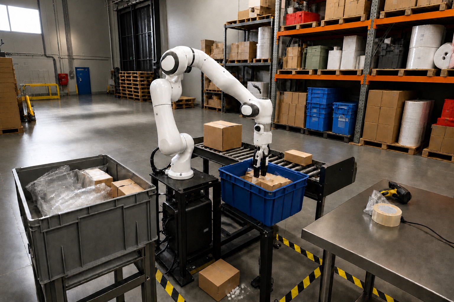 Robot camera view with an added situation: Carton dropped in aisle